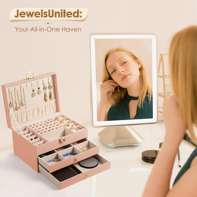3 Layer Jewelry Box, Jewelry Holder with Lockable Drawer, Large Jewelry Boxes & Organizer with Velvet Earring