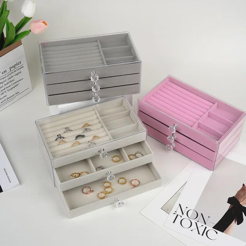 Jewelry Organizer Box Transparent Display Case 3 Layer