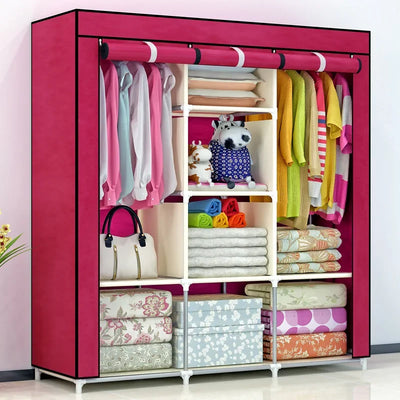 Portable Wardrobe Folding Clothes Storage Cabinet , Organizer