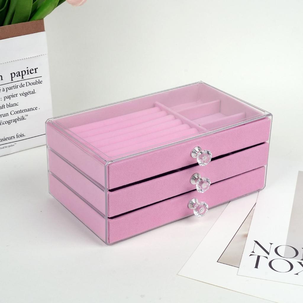 Jewelry Organizer Box Transparent Display Case 3 Layer
