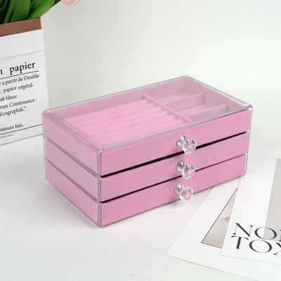 Jewelry Organizer Box Transparent Display Case 3 Layer