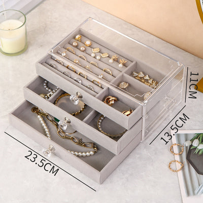 Jewelry Organizer Box Transparent Display Case 3 Layer