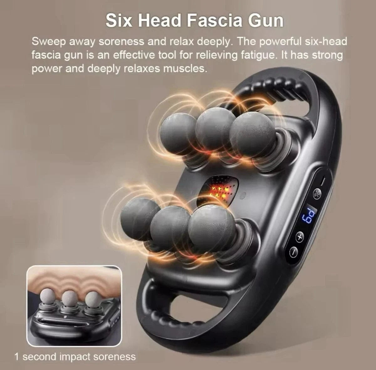 Main Bazaar 6-Head Fascia Muscle Massager Gun – Deep Tissue Relief for Back, Waist, and Legs