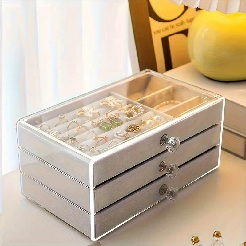 3-Layer Jewelry Organizer Box with Drawers