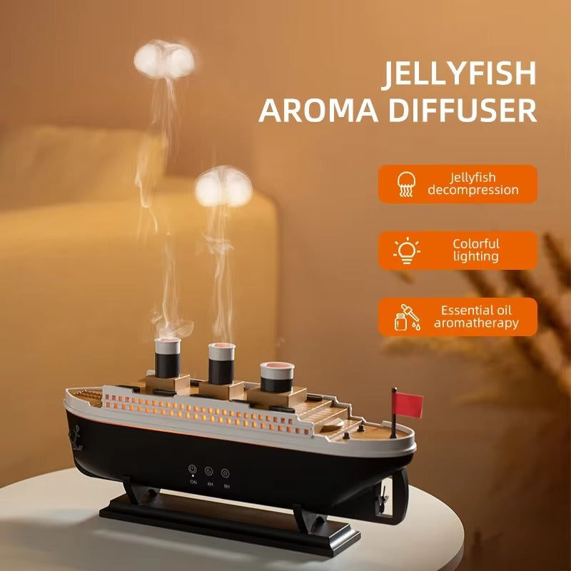 Titanic Ship Humidifier – Jellyfish Smoke Ring Aroma Diffuser with Remote
