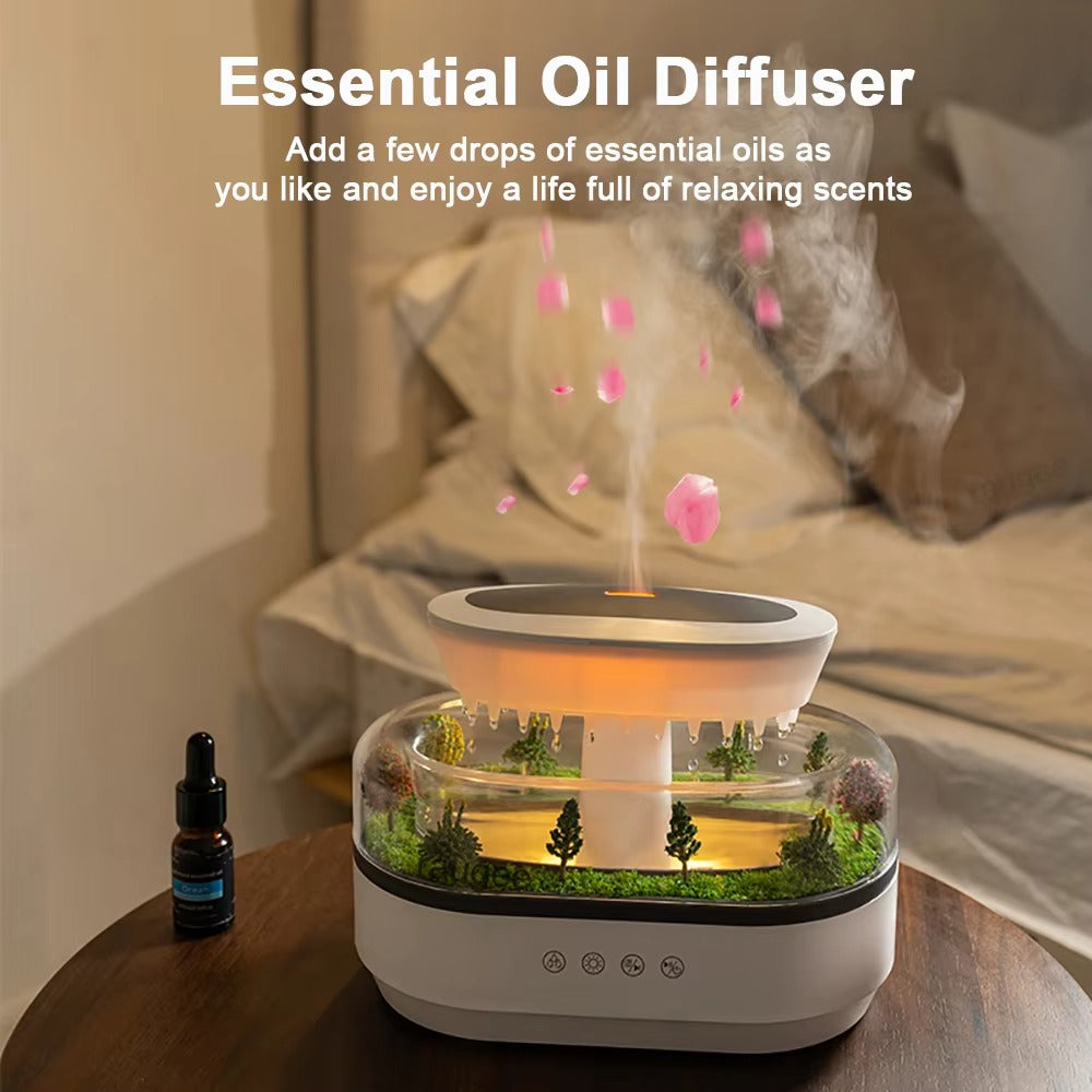 Raindrop Aroma Humidifier – LED Light, White Noise & Essential Oil Diffuser