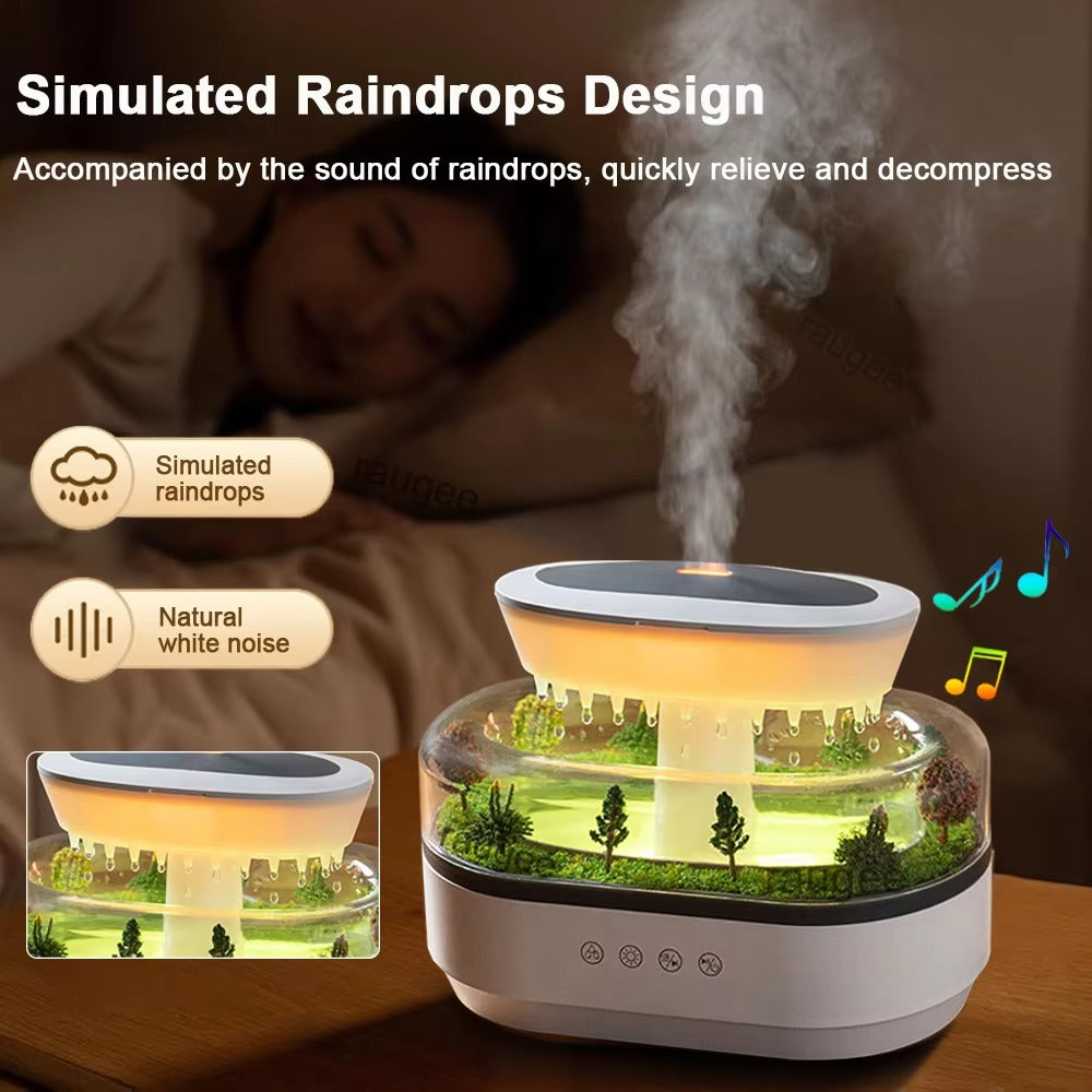 Raindrop Aroma Humidifier – LED Light, White Noise & Essential Oil Diffuser