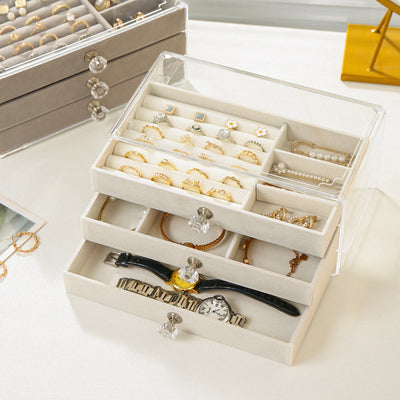 Jewelry Organizer Box Transparent Display Case 3 Layer