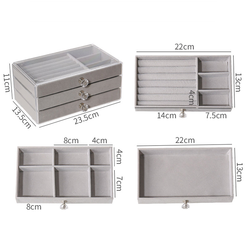 Jewelry Organizer Box Transparent Display Case 3 Layer